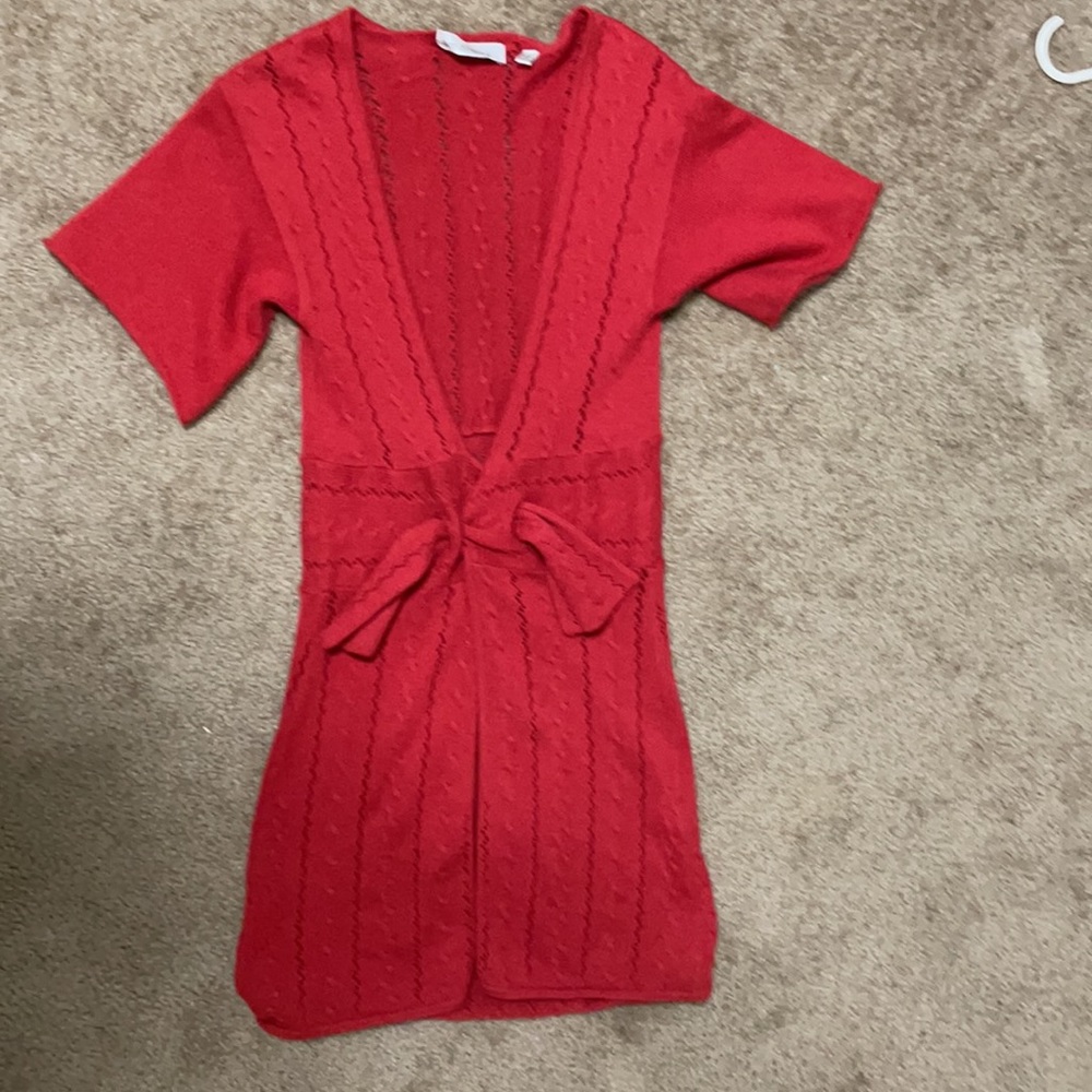 New Anthropologie Amalialad long red sweater cardigan size XS